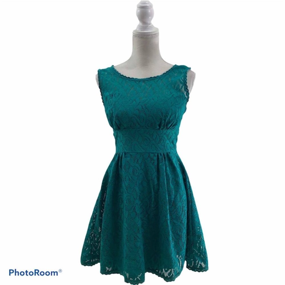 B Darlin Sz 7/8 Dress Teal Lace overlay